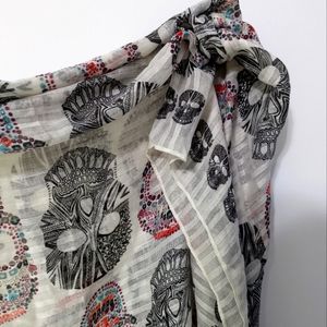 NWT White scarf with black and multicolor sugar skulls (OS)